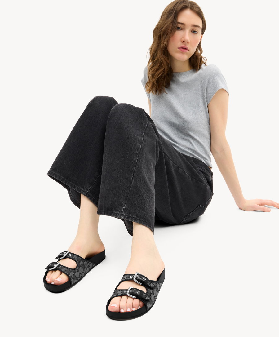 Two Band Buckle Sandal In Signature Jacquard Charcoal/Black