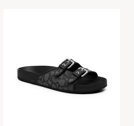 Two Band Buckle Sandal In Signature Jacquard Charcoal/Black