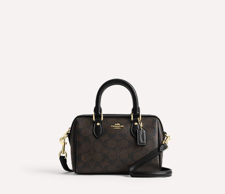 Mini Rowan Crossbody Bag In Signature Canvas Gold/Walnut/Black