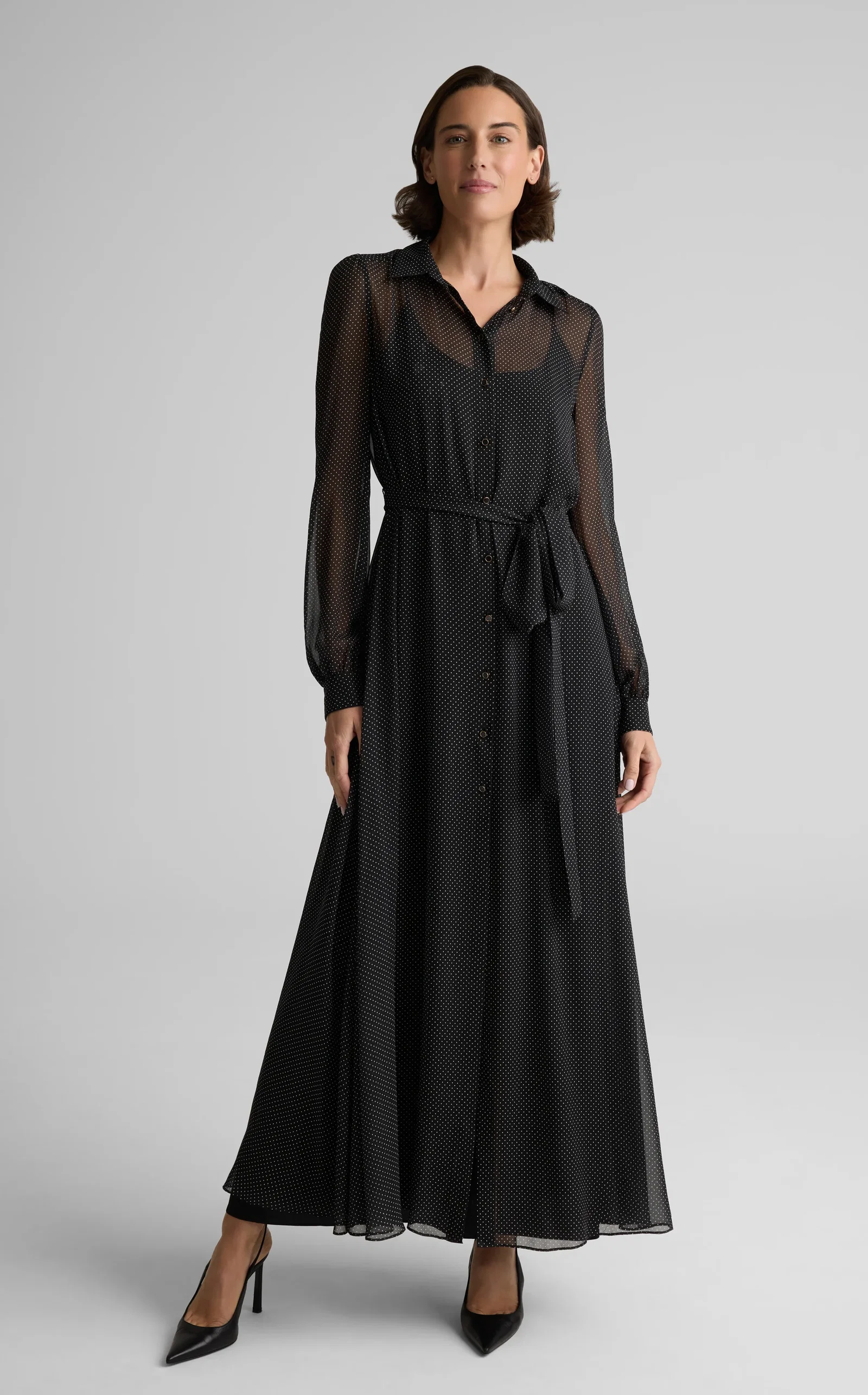 Image of Lucienne Maxi Dress In Petite Dot Printed Silk