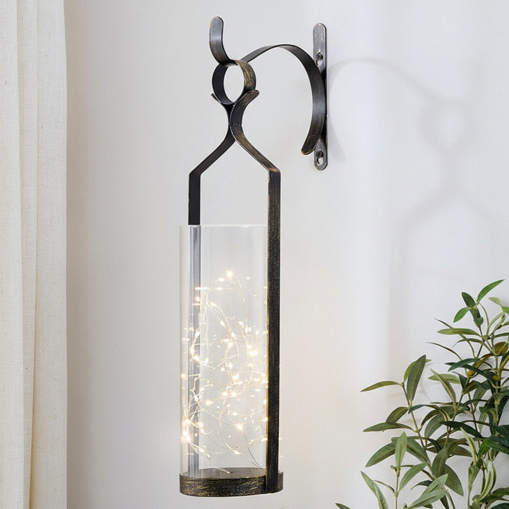 Decorative Wall Sconce With Fairy Lights - Black, Rustic Copper, or White