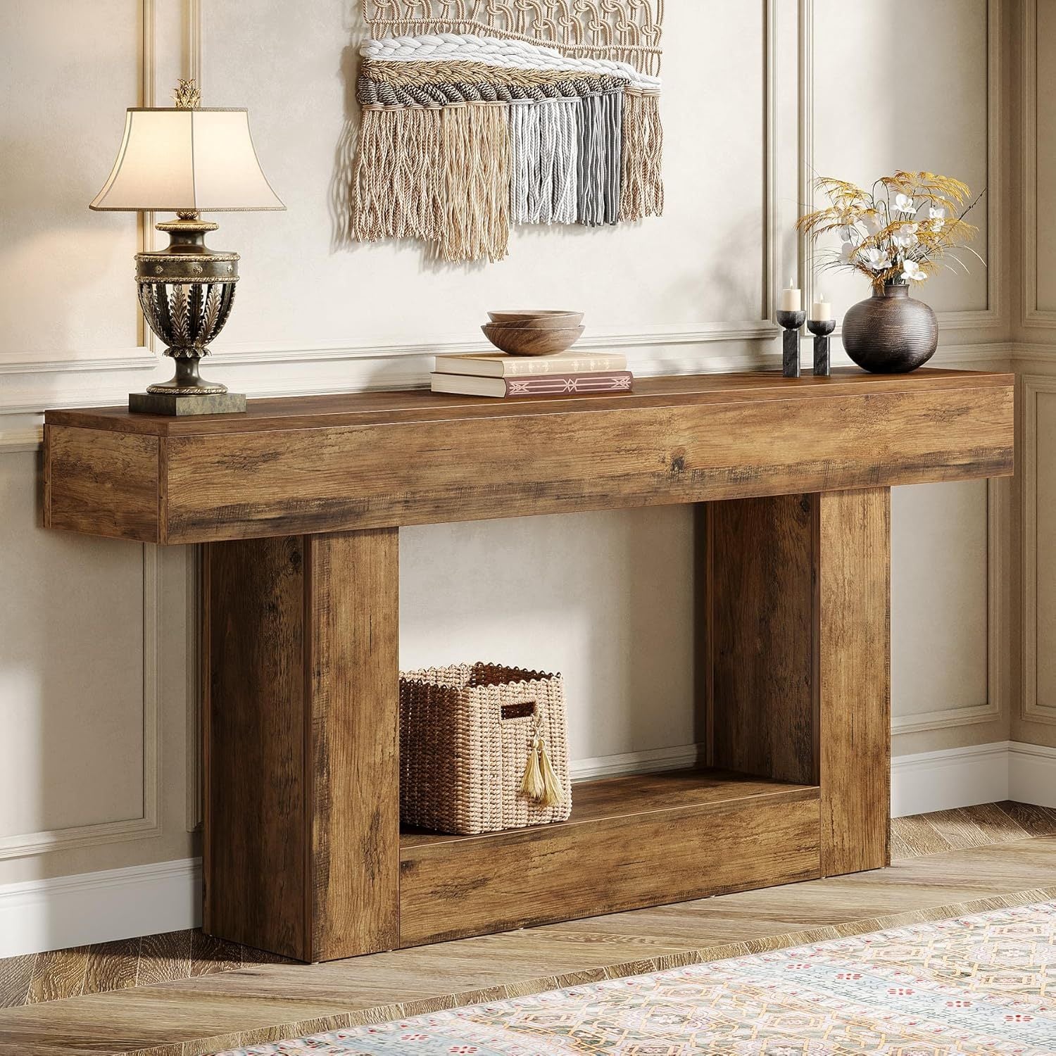 Image of Pinehurst Farmhouse 2-Tier Entryway Table with U-Shaped Base