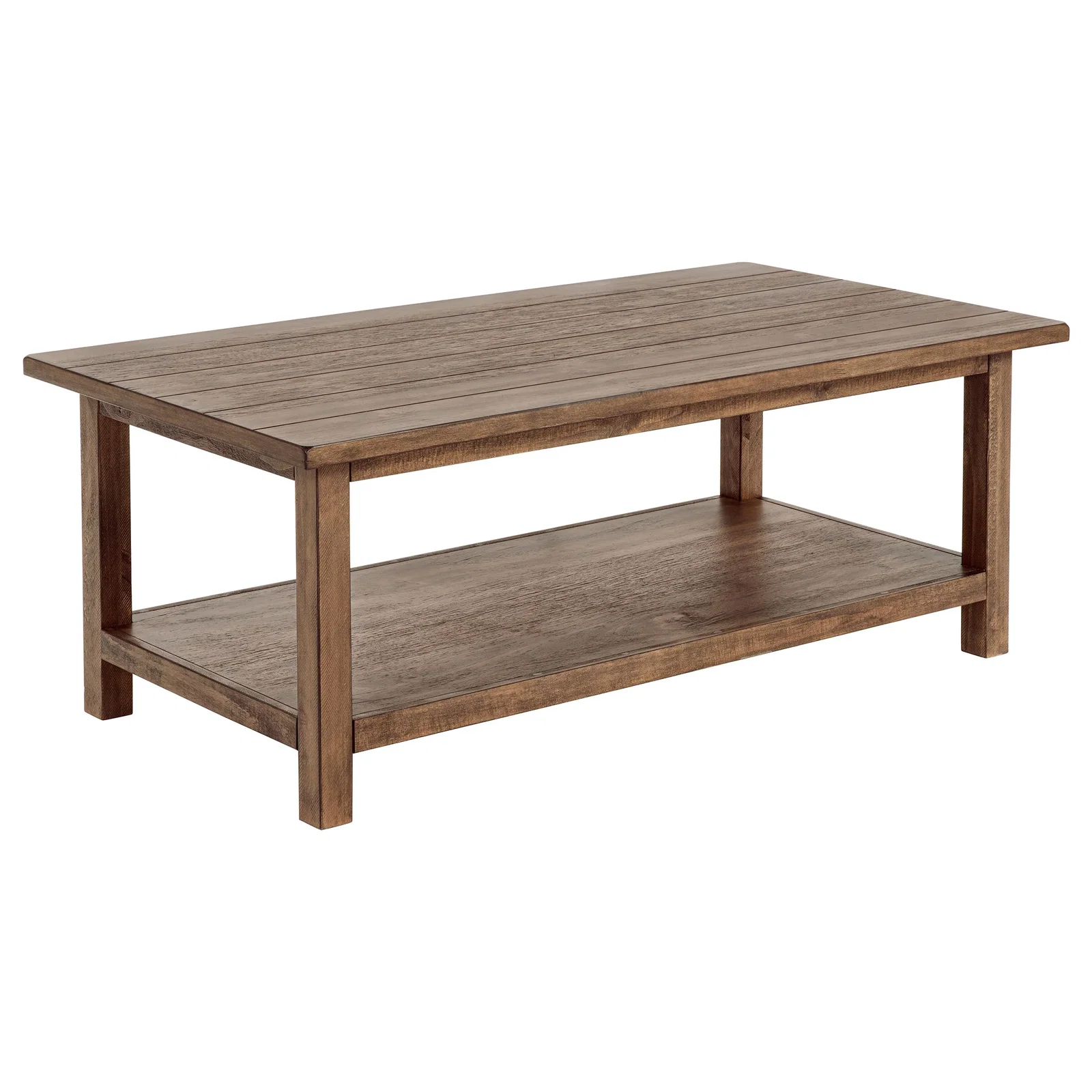 Image of Castleton Distressed Brown Wood Coffee Table with Shelf