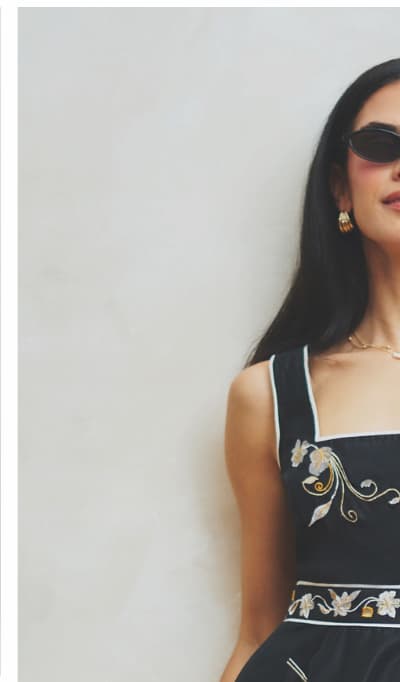 Floral Embroidered Cotton Short Dress In Black Multi