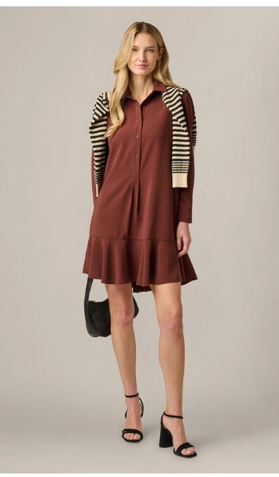 Long Sleeve Flounce Hem Hailey Dress In Chocolate