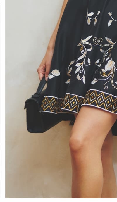 Floral Embroidered Cotton Short Dress In Black Multi