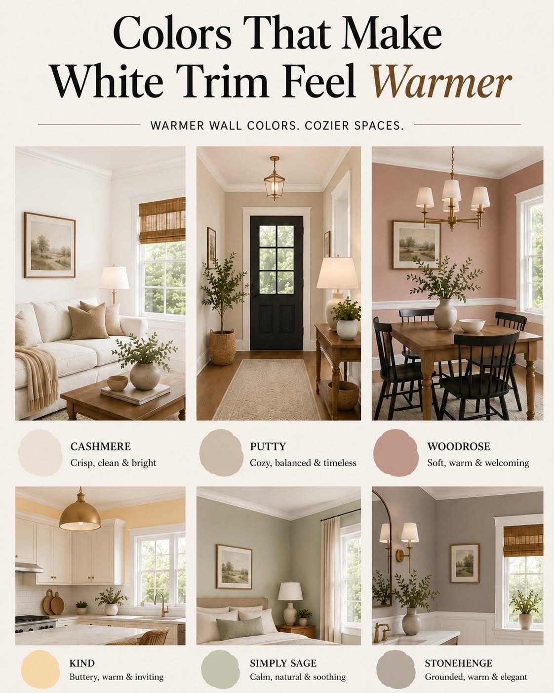 A picture of a All In One Paint colors that make your white trim feel warmer on walls