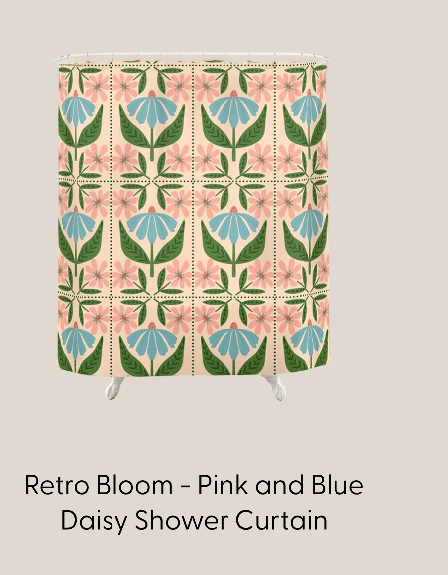 Retro Bloom - Pink and Blue Daisy Shower Curtain