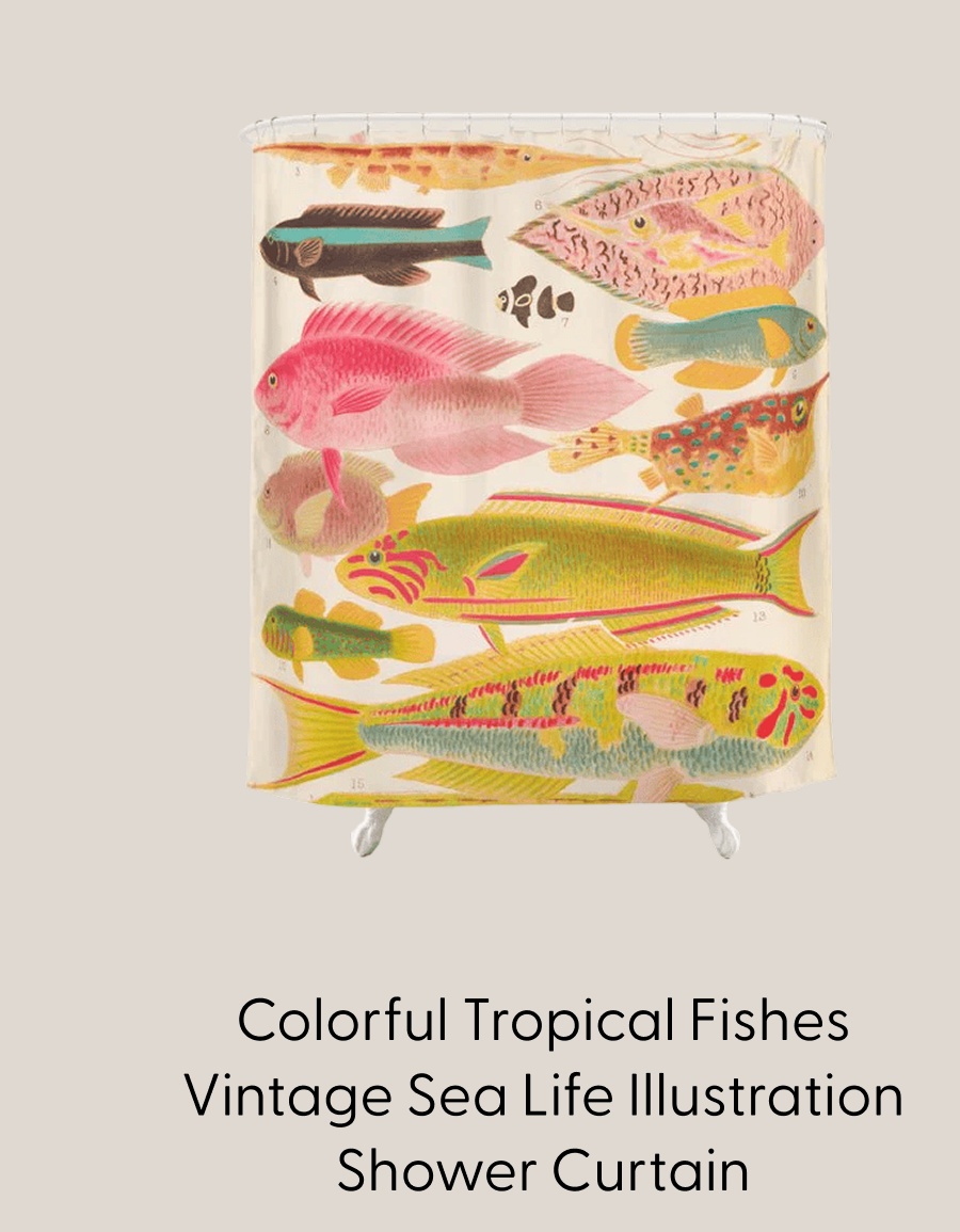 Colorful Tropical Fishes Vintage Sea Life Illustration Shower Curtain