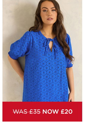 EVANS Curve Blue Floral Broderie Tie Neck Blouse