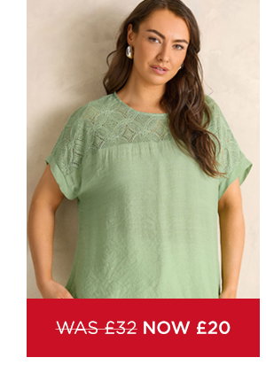 EVANS Curve Green Lace Detail Short Sleeve Top
