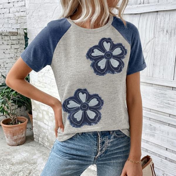 Floral Patchwork Raglan Tee | S-XL