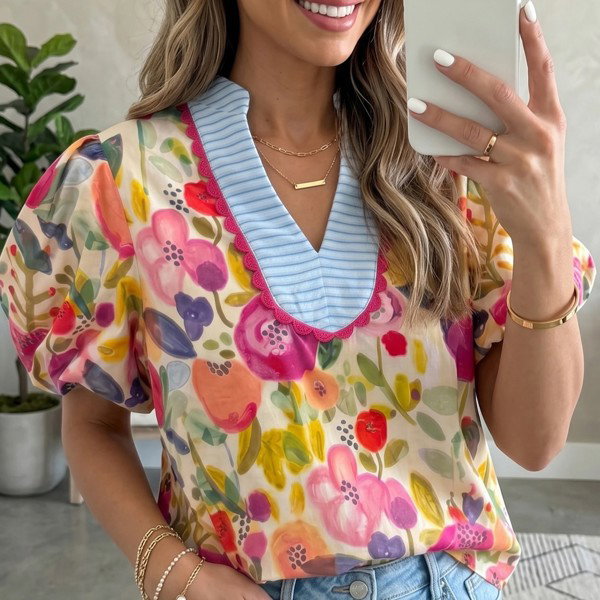 Printed Cotton Floral Puff Sleeve Blouse | S-XL