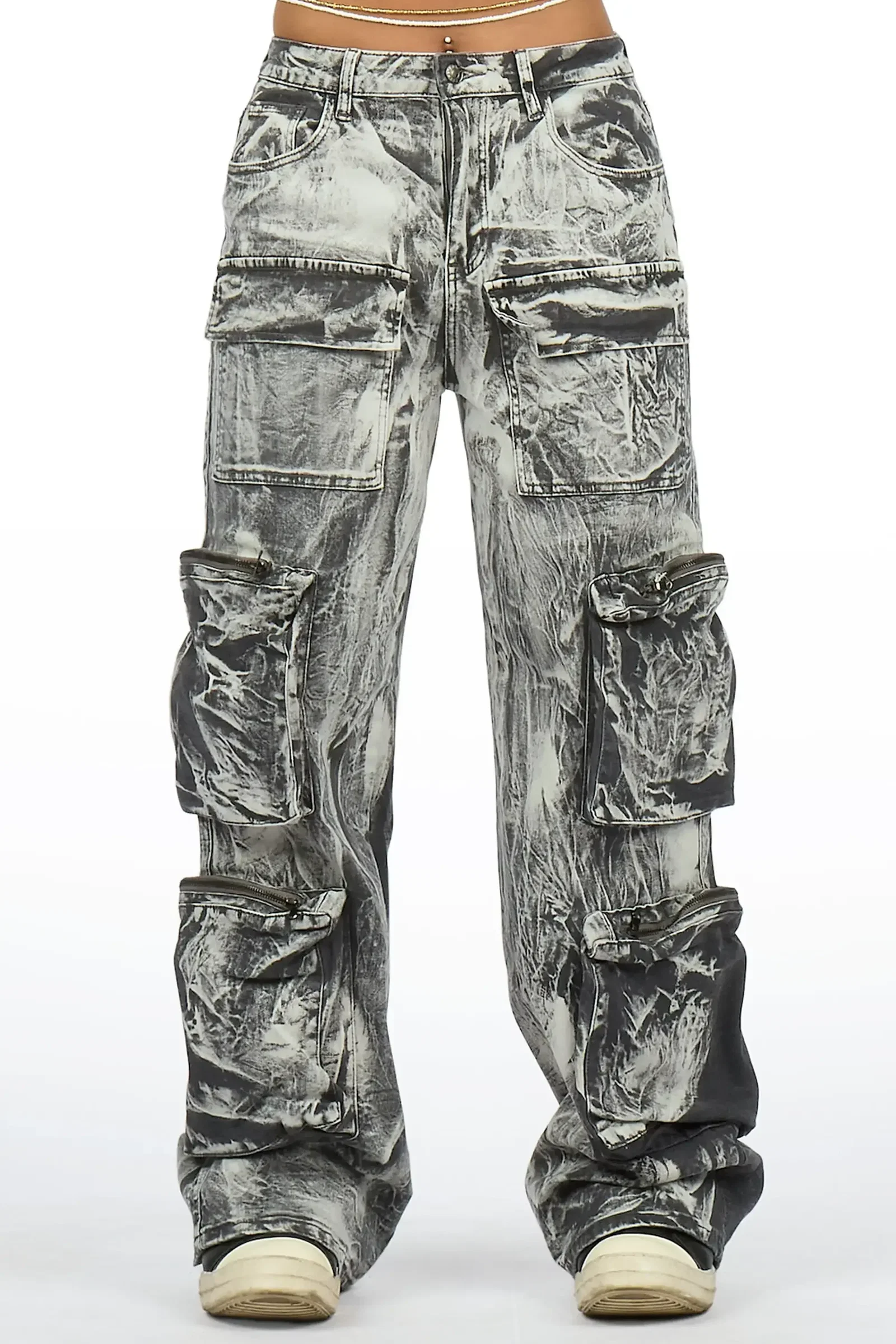 Image of Malaika Grey Cargo Stacked Jean