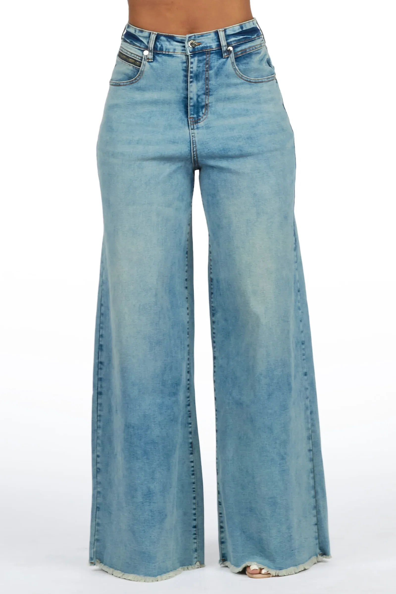Image of Cegaria Light Wash High Rise Elastic Back Stretch Baggy Jean