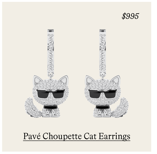 Pavé Choupette Cat Drop Huggie Earrings in Sterling Silver