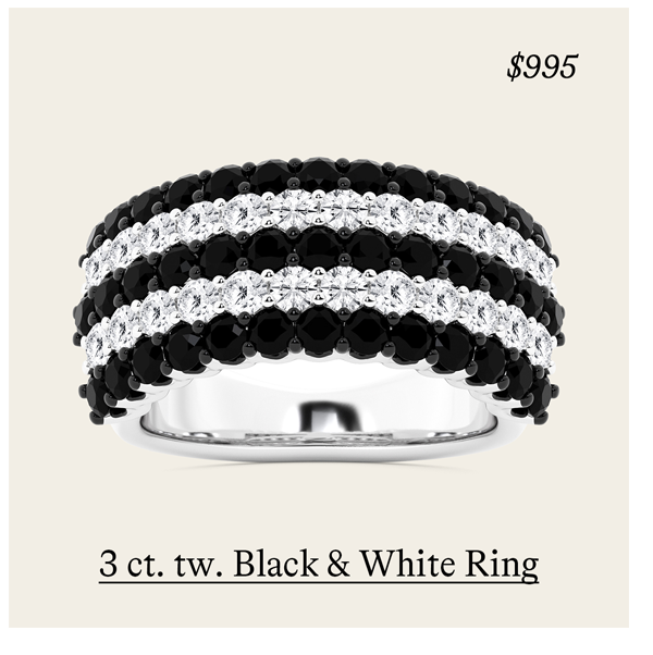 3 ct. tw. Multi-Row Black & White Lab Grown Diamond Ring in Sterling Silver