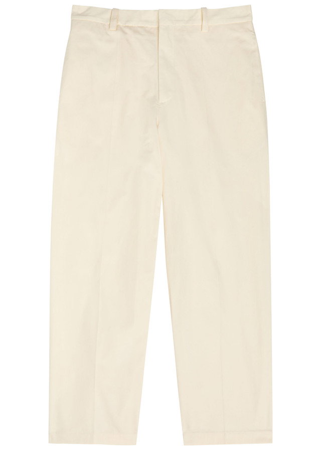 JIL SANDER Checked straight-leg wool and linen-blend trousers