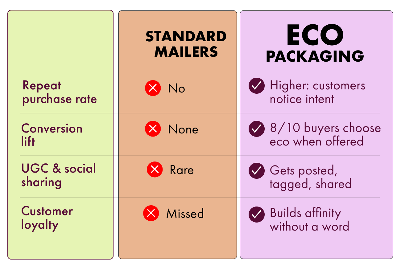 Repeat Purchase Rate: Higher: Customers Notice Intent, Conversion Lift: 8/10 Buyers Choose Eco When Offered, Ugc & Social Sharing: Gets Posted, Tagged, Shared, Customer Loyalty: Builds Affinity Without a Word