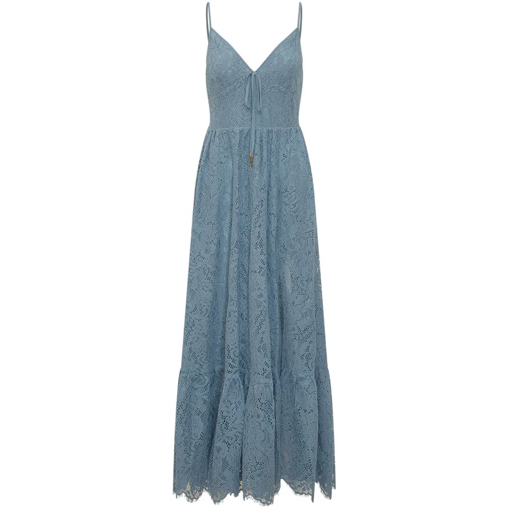 MICHAEL Michael Kors Abito Maxi in Pizzo con Scollo a V blau Maxikleid