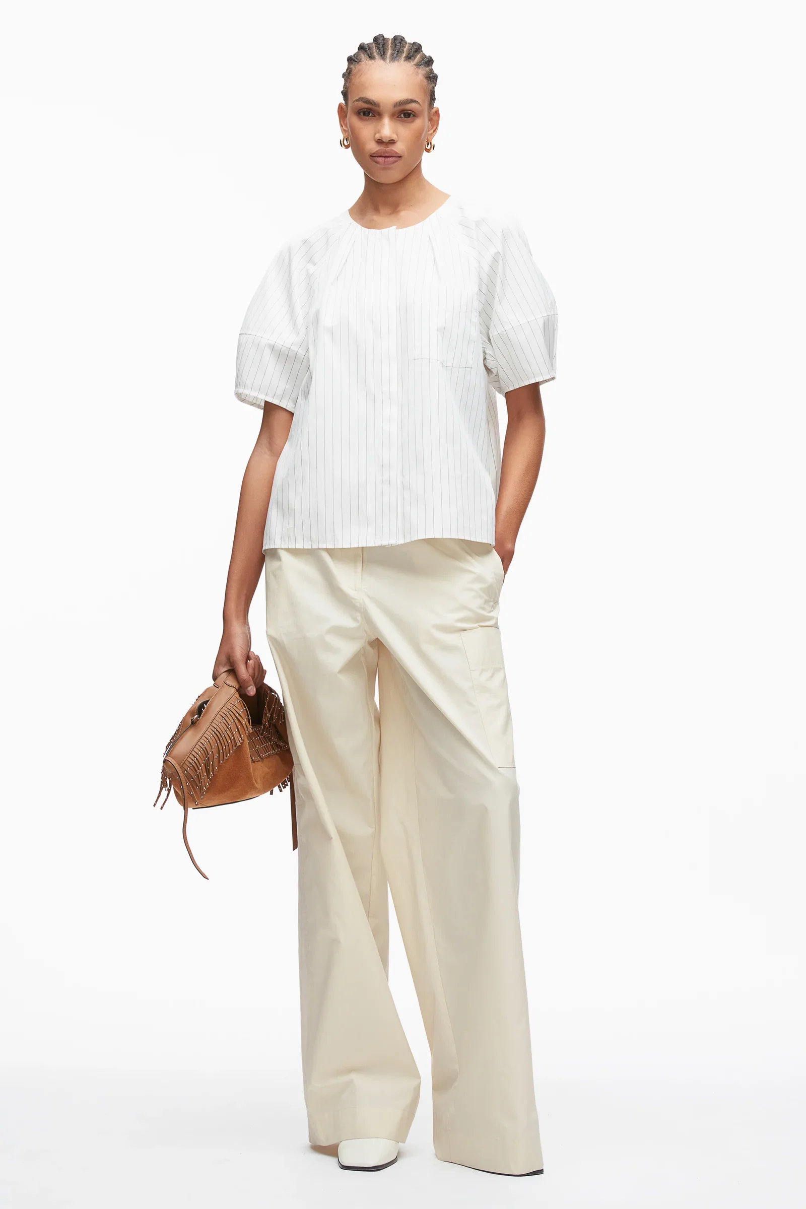 Image of Stripe Lantern Sleeve Shirt