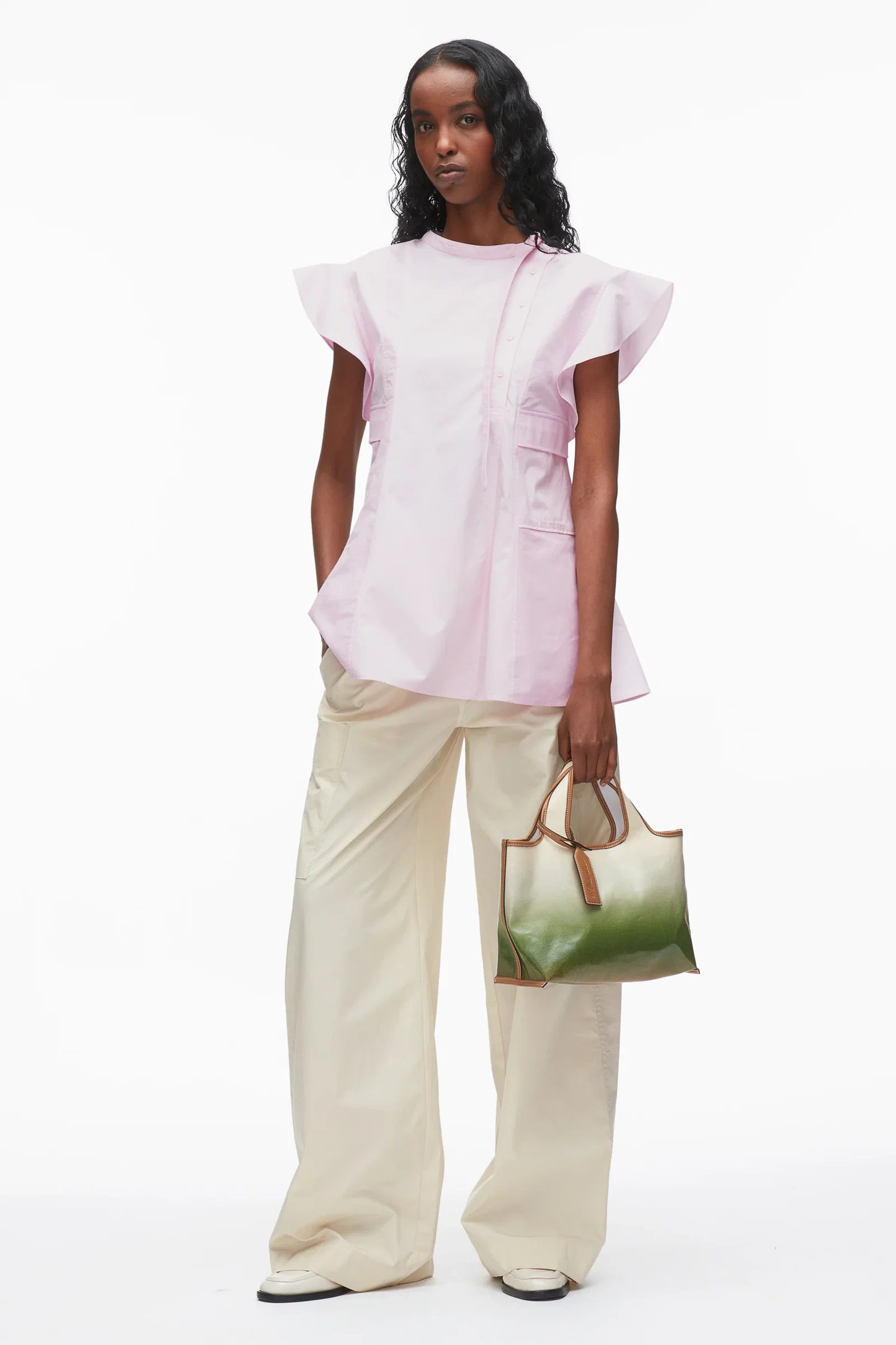 Image of Tonal Poplin Blouse with Oxford Combo