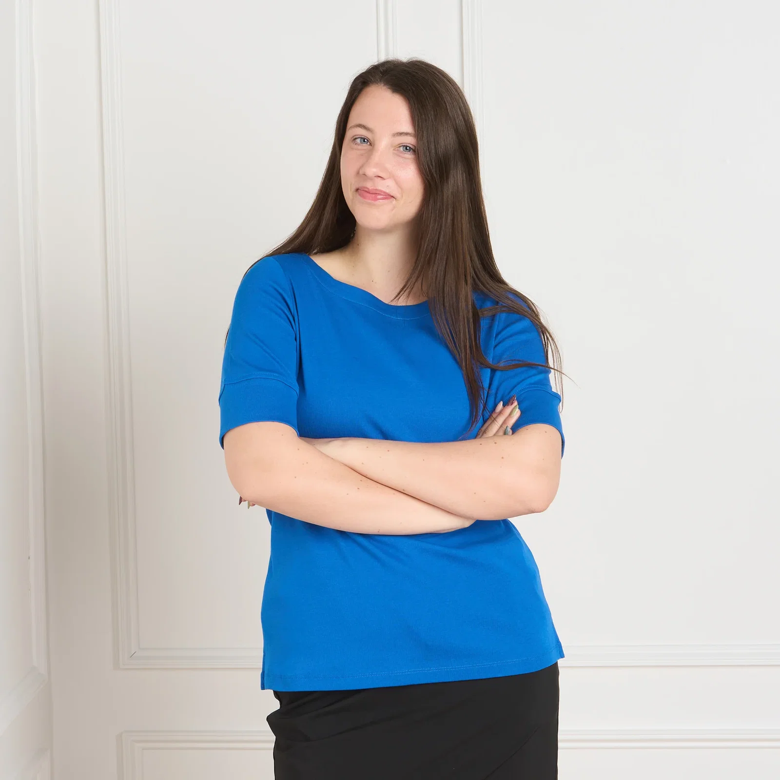 Image of Elbow Sleeve Boatneck Perfect Tee