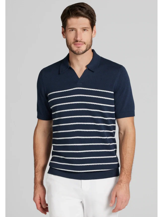 Jos. A. Bank Tailored Fit Engineered Stripe Johnny Polo Sweater