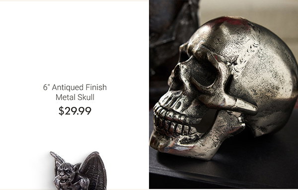 6" Antiqued Finish Metal Skull