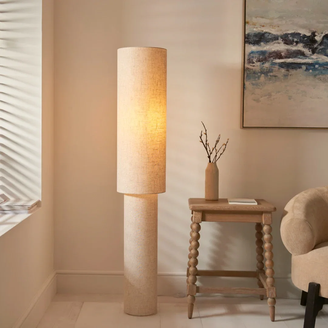 Image of Buxton Natural Faux Linen Column Floor Lamp