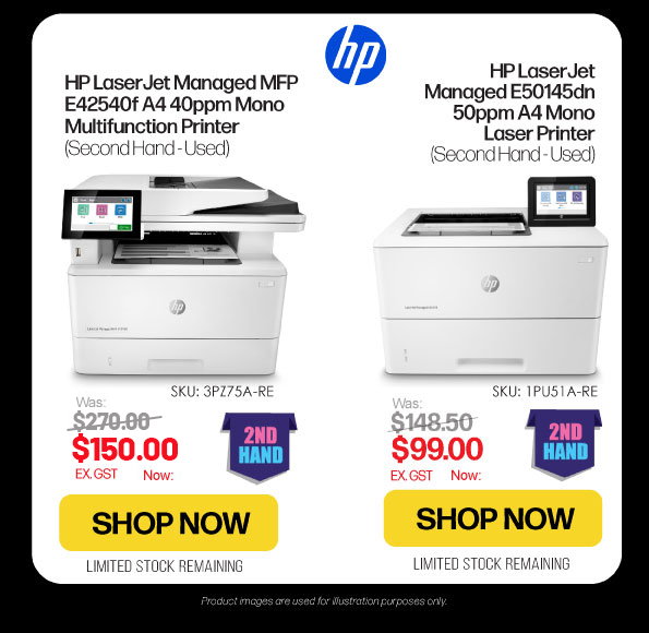 Shop 2nd Hand HP LaserJet Managed MFP E42540f & E50145dn Printers + More HP
