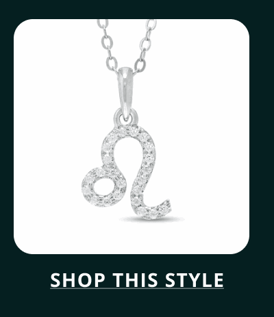 Leo horoscope sign pendant with diamond accents on silver chain.
