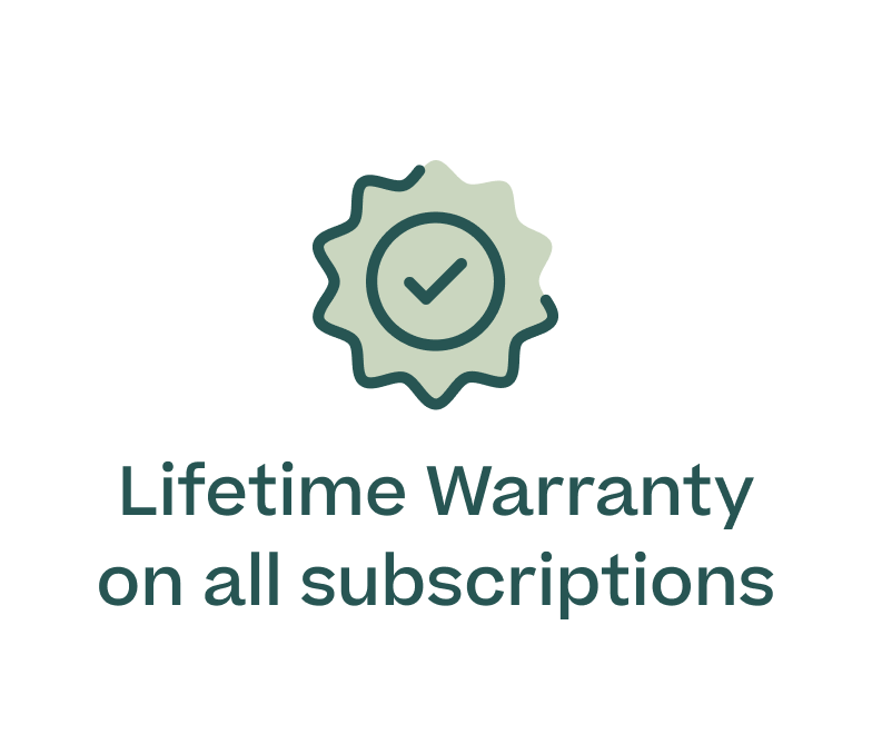 an image of a logo with a clock and the words lifetime warrant on all subscription options