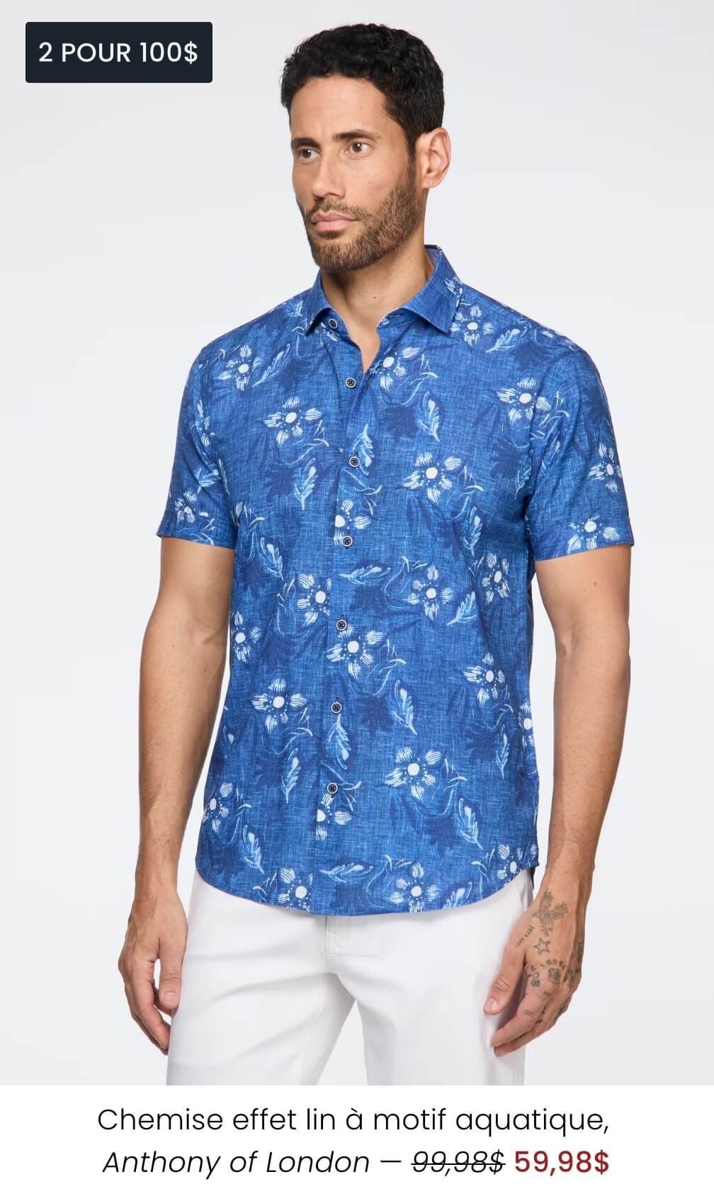 Chemise effet lin à motif aquatique
