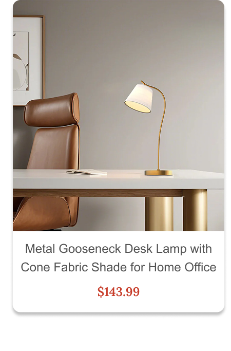 Metal Gooseneck Desk Lamp with Cone Fabric Shade for Home Office
