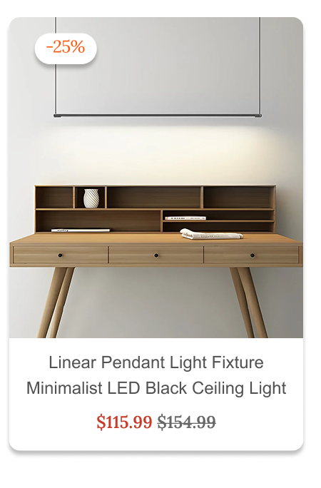 Linear Pendant Light Fixture Minimalist LED Black Ceiling Light