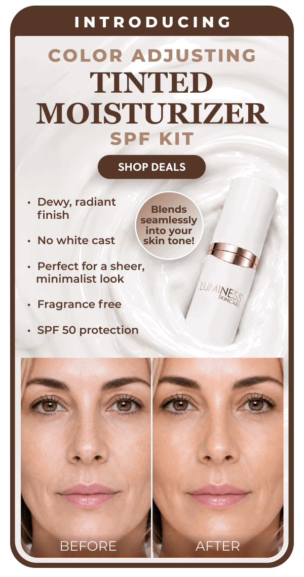 INTRODUCING COLOR ADJUSTING TINTED MOISTURIZER SPF KIT: Dewy, radiant finish. No white cast. Perfect for sheer, minimalist look. Fragrance free. SPF 50 protection.
