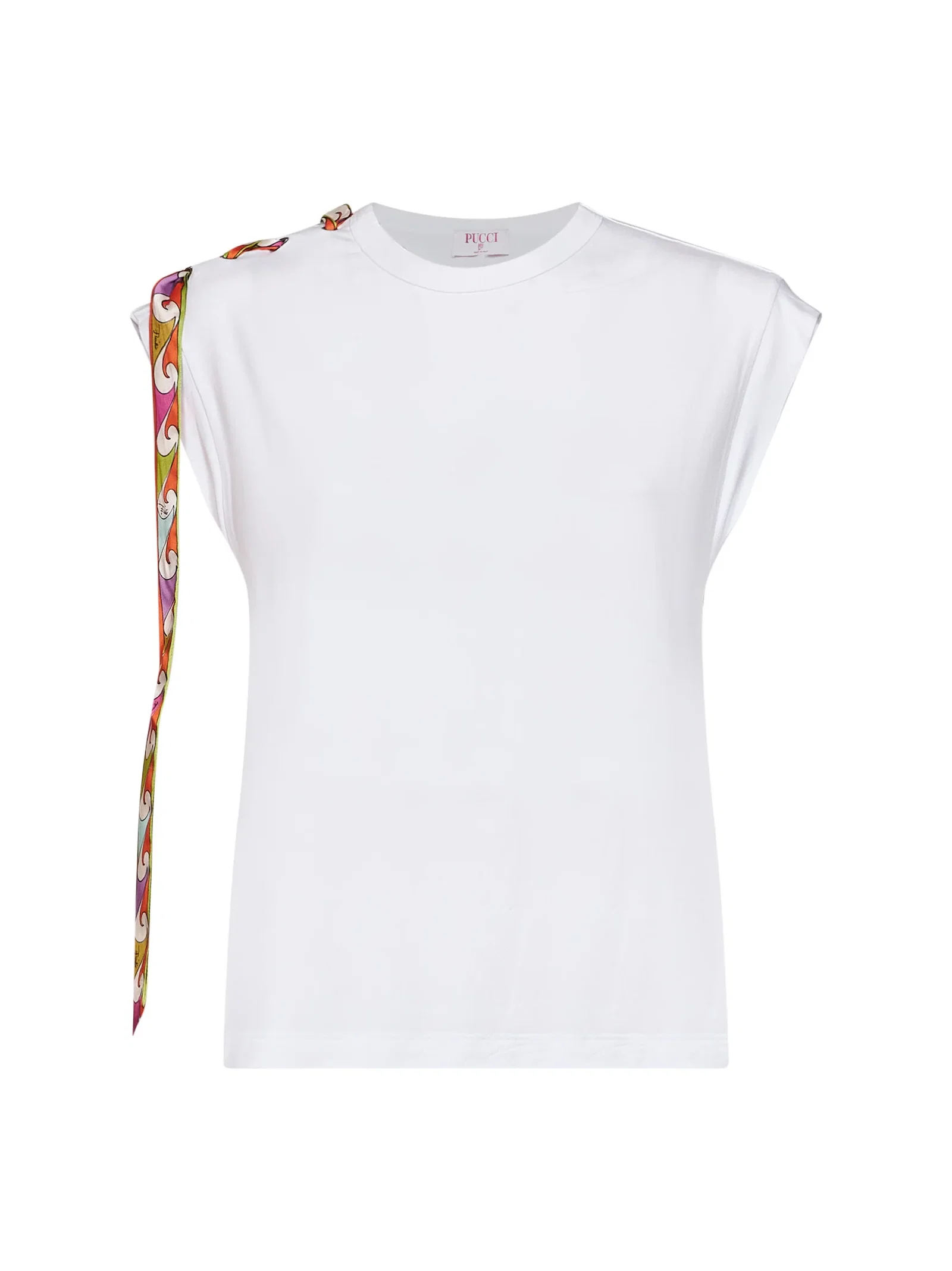 Image of White stretch jersey tank top with printed tape