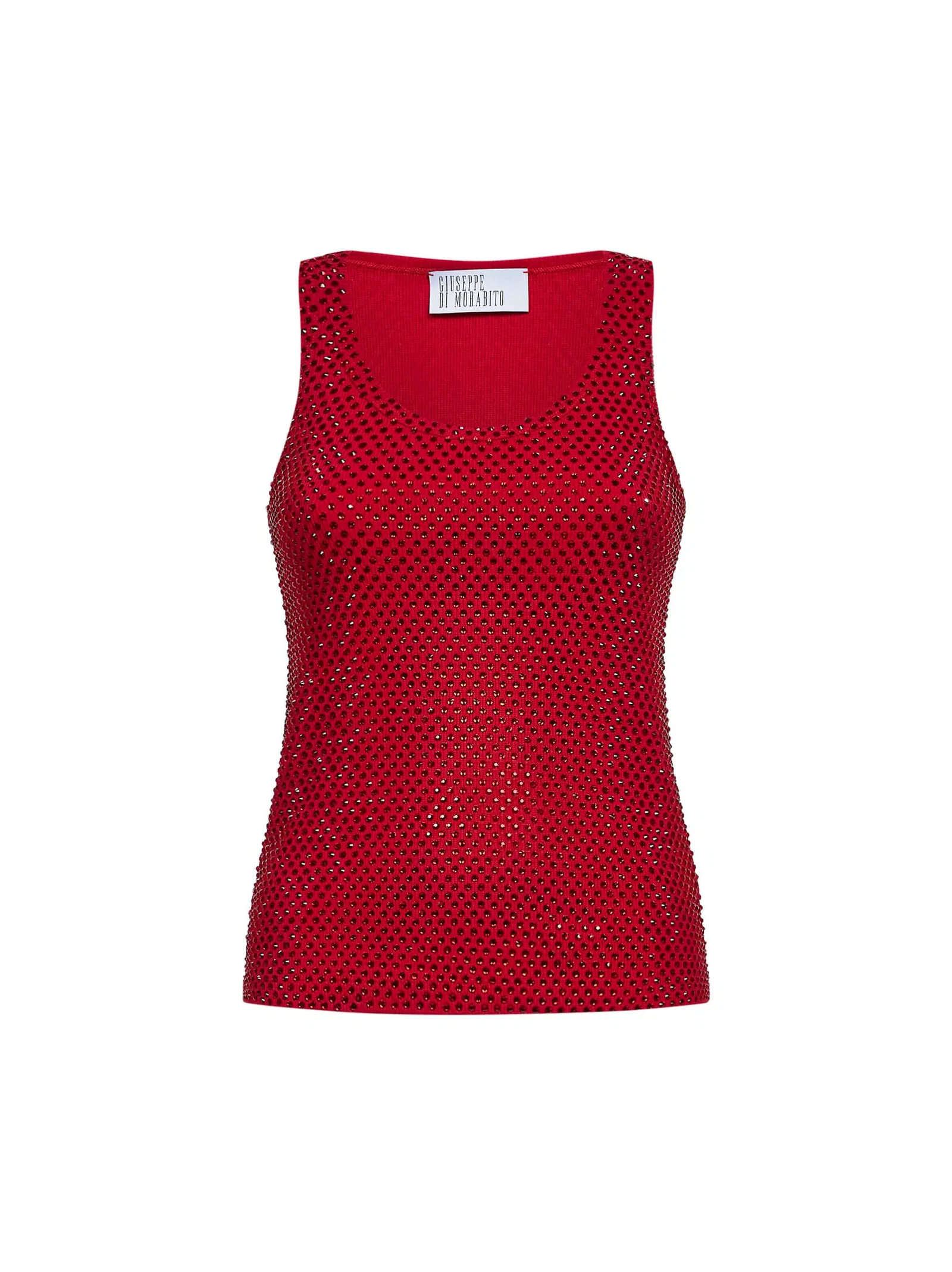 Image of Red crystal-embellished stretch cotton knit tank top