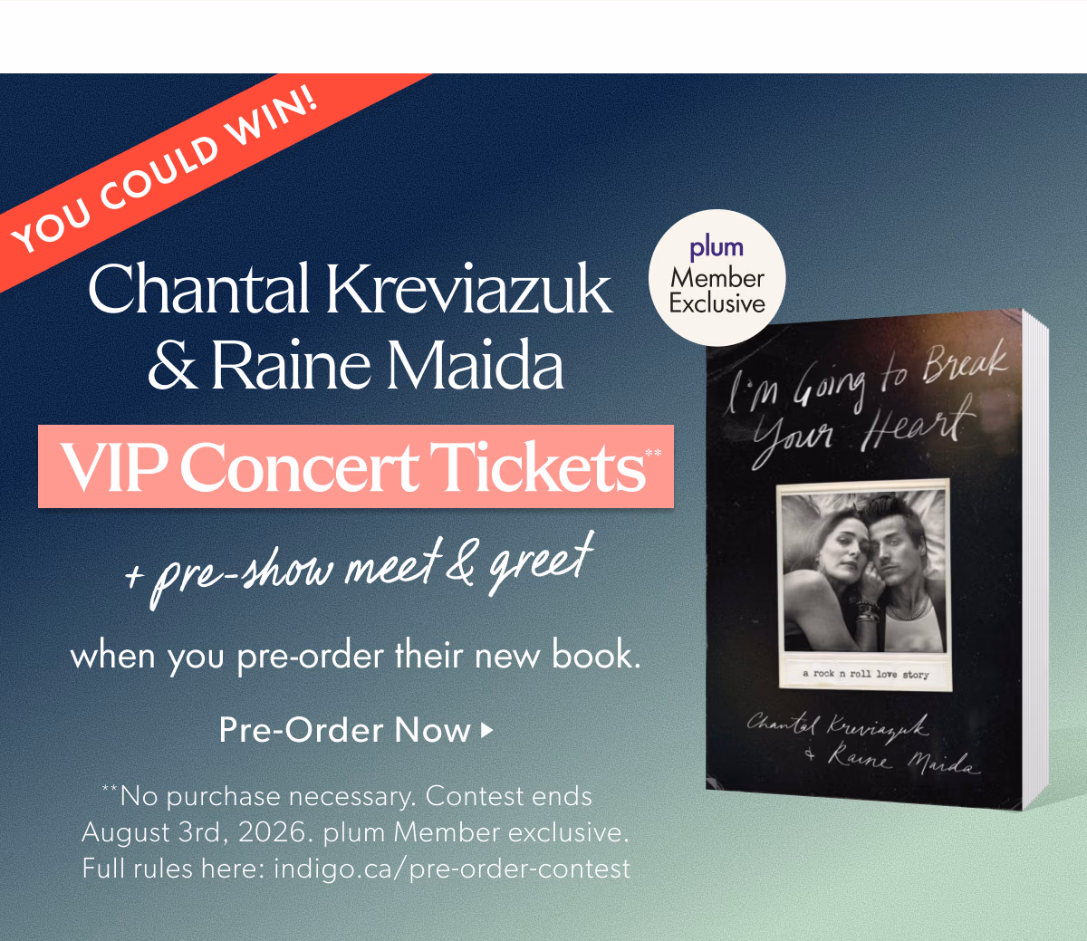 You Could Win Chantal Kreviazuk & Raine Maida VIP Concert Tickets + pre-show meet & greet when you pre-order their new book.
