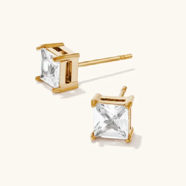 Cubic Zirconia Square Studs in PVD Coated Stainless Steel