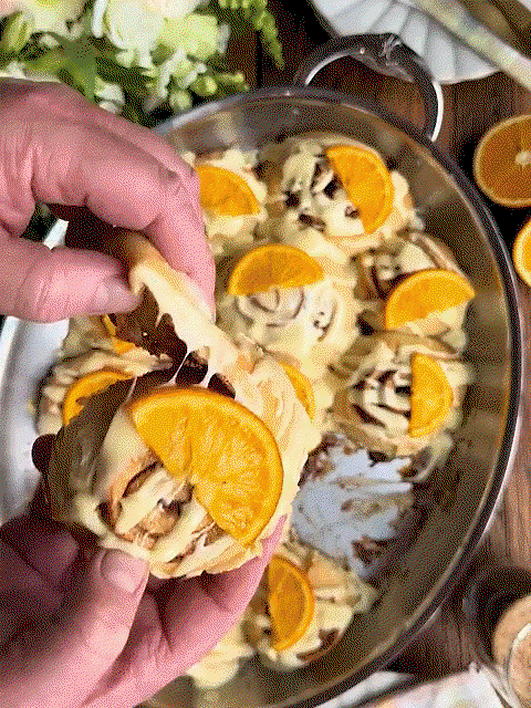 GIF: Cooking Cinnamon Rolls with Orange Cream Cheese Glaze using Hestan cookware