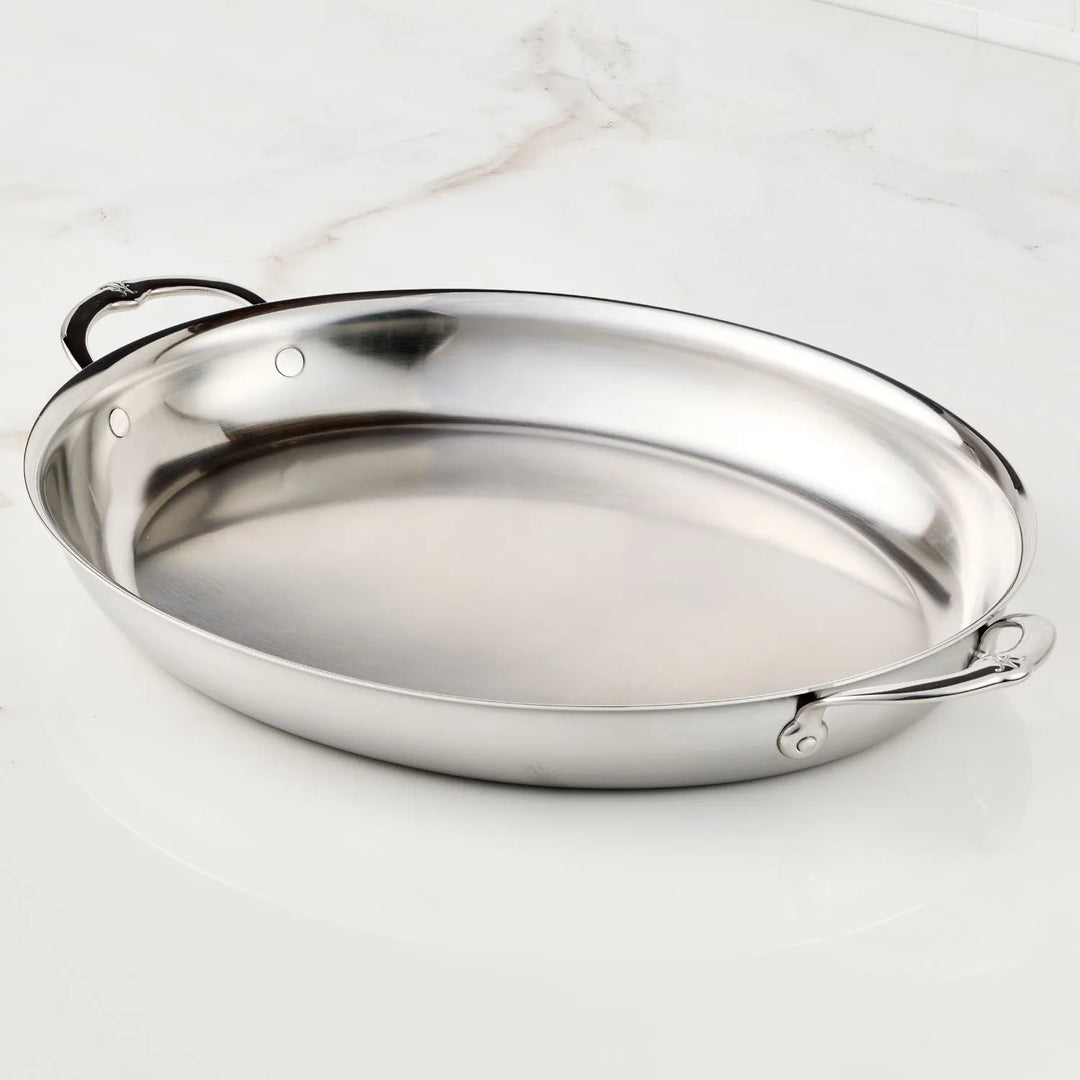 IMG: Large Oval Roaster, 17.5" × 14" on marble countertop