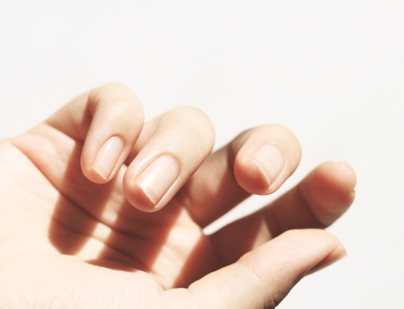 buffed bare nail manicure close-up, non-toxic finish