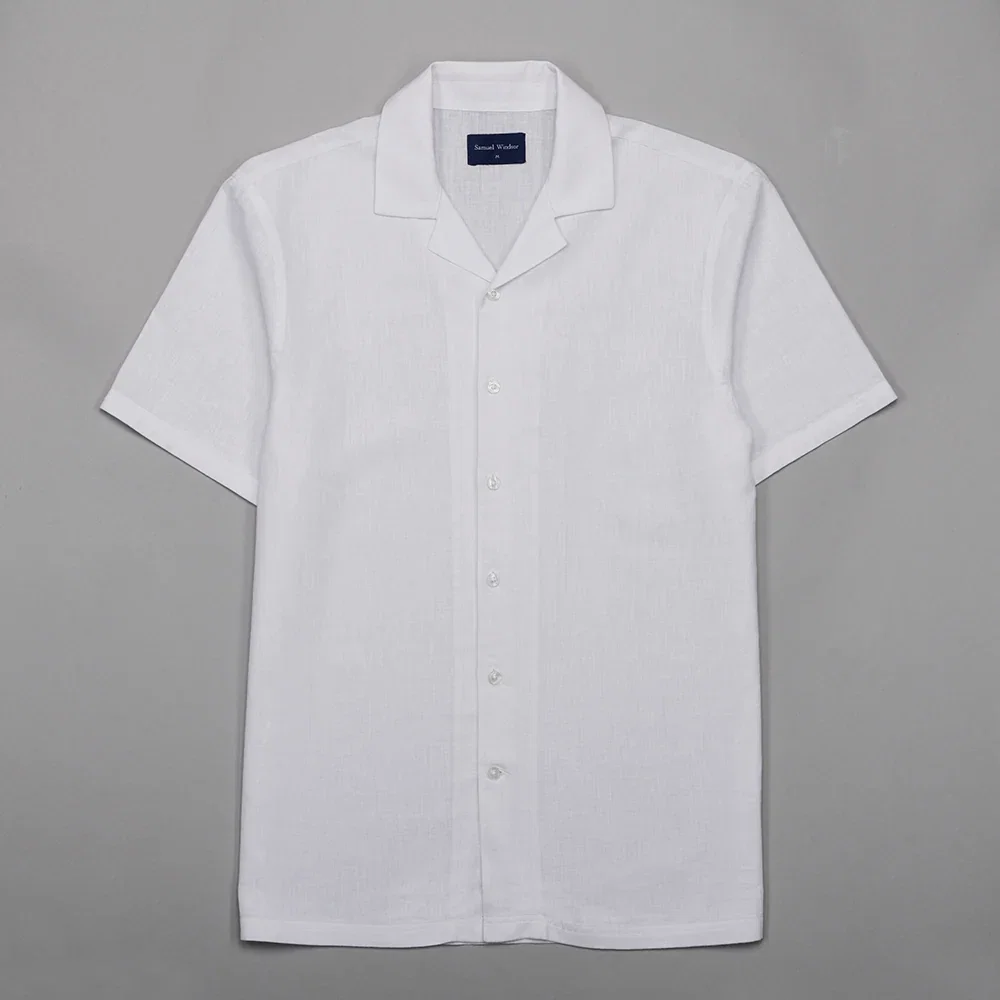 Image of Cuban Collar Linen-Rich Shirt - White