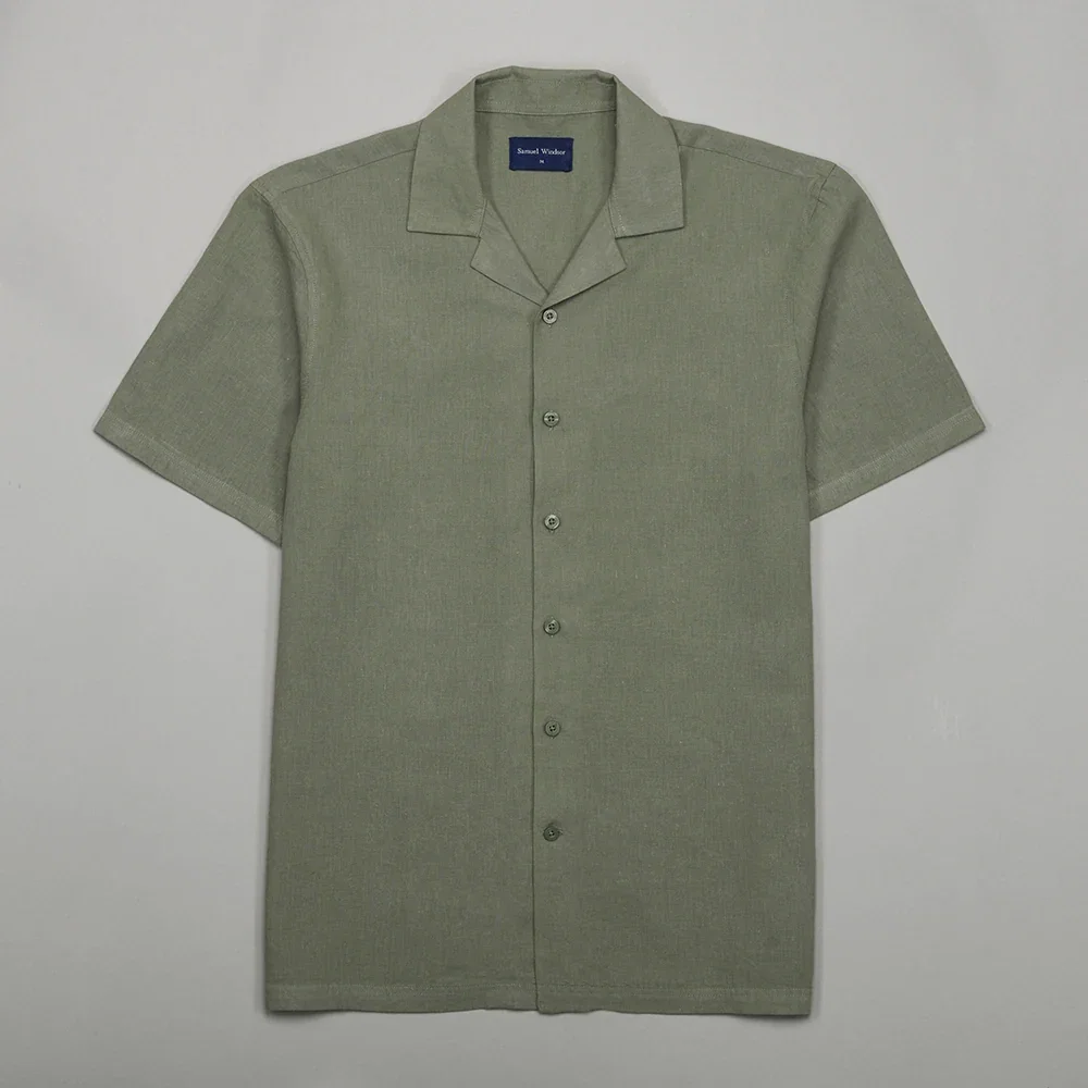 Image of Cuban Collar Linen-Rich Shirt - Sage