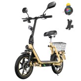 TWOFISH M5 Elite-E EEC Certified Electric Scooter with Seat and Rear Basket, 500W Motor, 48V 13Ah Battery, 14 inch Tires, 40km/h Max Speed, 30km Range, Dual Disc Brakes, Front & Rear Shock Absorbers - Beige