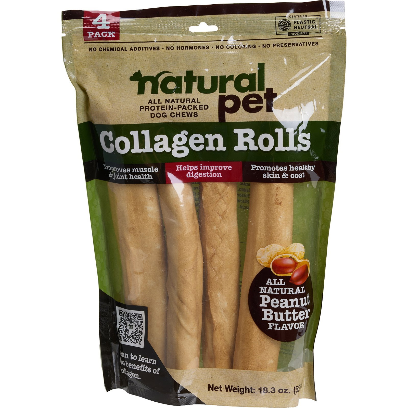 Natural Pet Collagen Roll Dog Chews | Peanut Butter