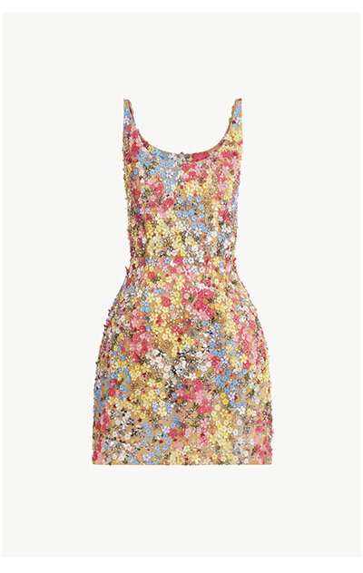 Porcelain Flower Embroidered Sleeveless Dress