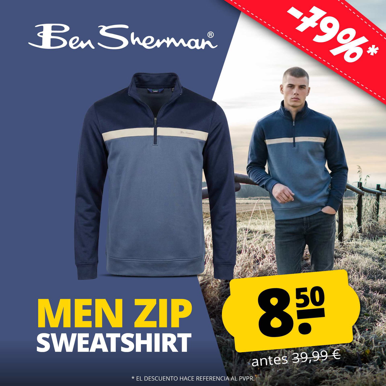 ben sherman blue two tone zip hombre sudadera